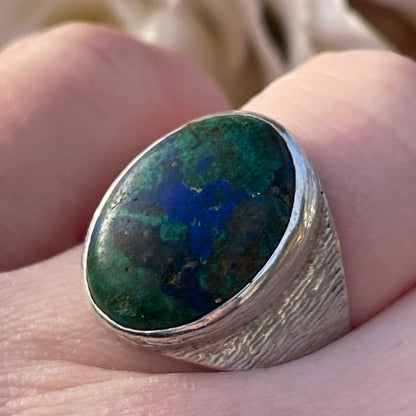 Vintage Sterling Silver Azurite Malachite Signet Ring 1994 6.9g P