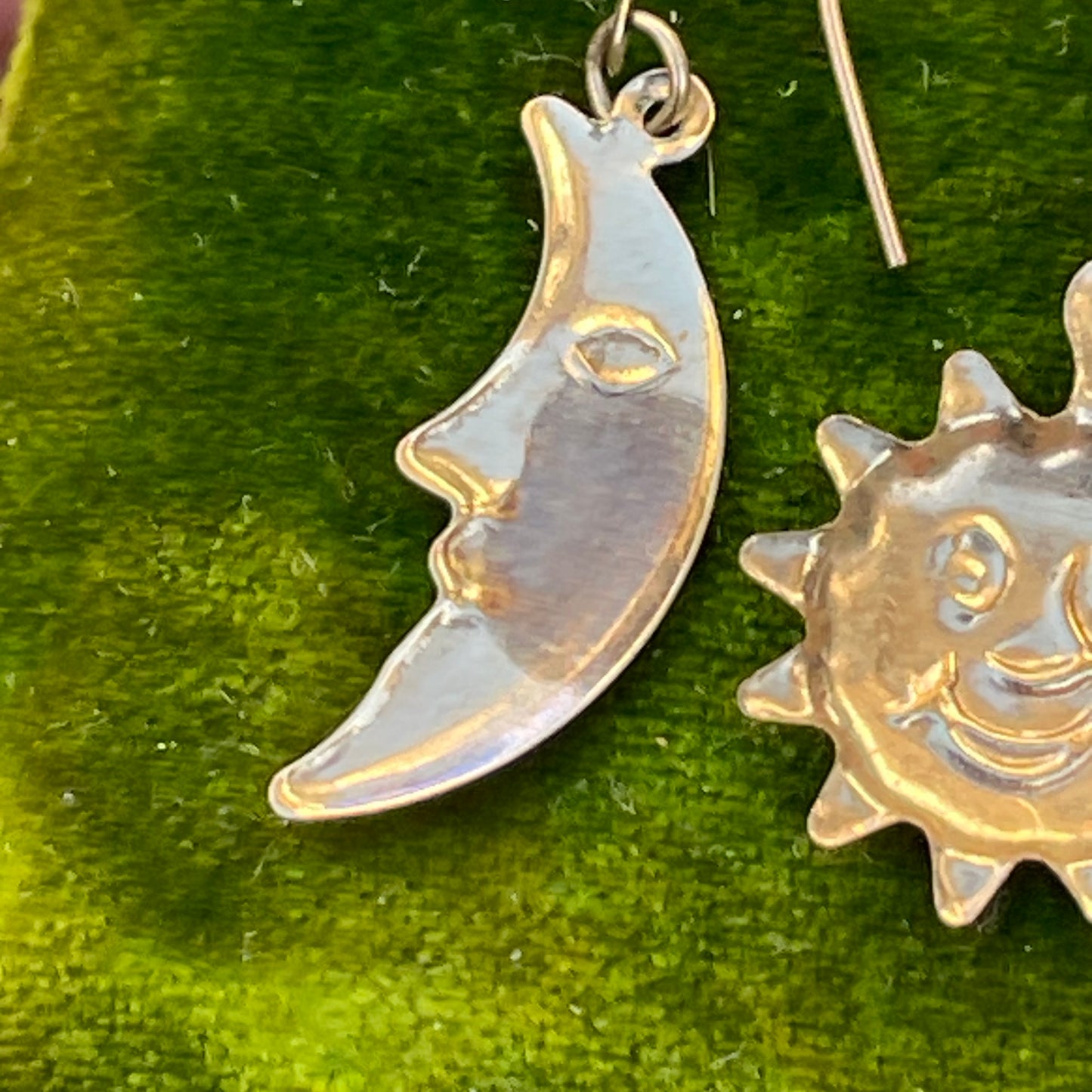 Vintage 9ct Gold Sun Moon Celestial Earrings