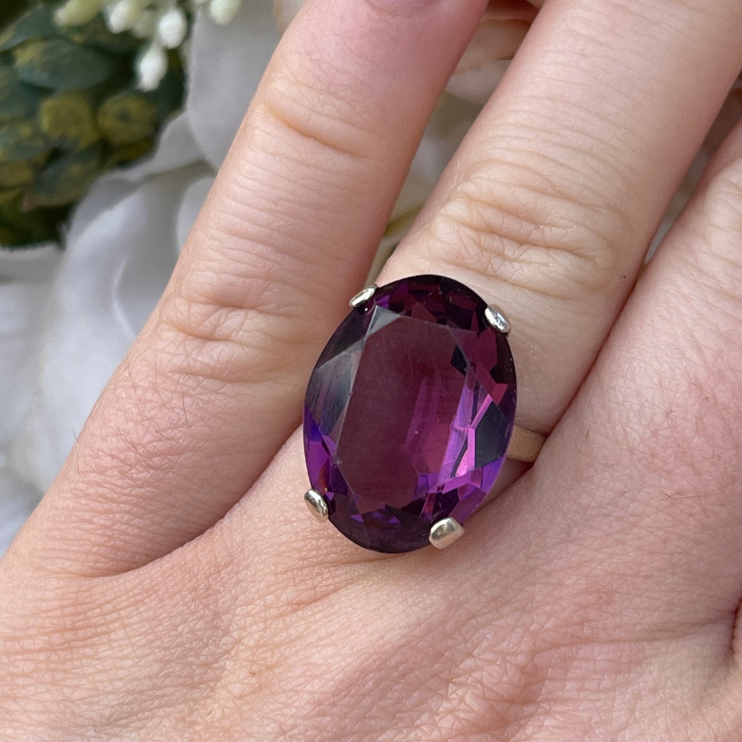 Unreleased: Art Deco Vintage Sterling Silver Purple Amethyst Ring M