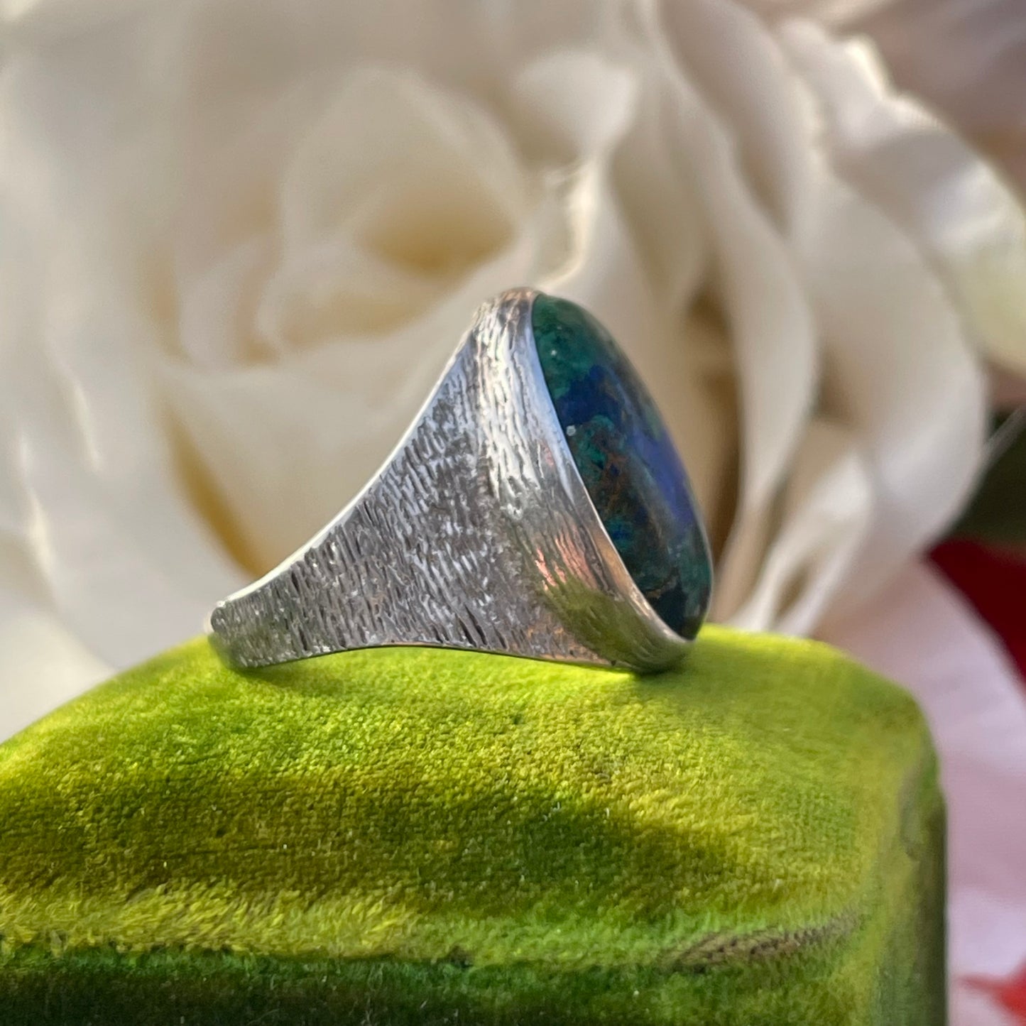 Vintage Sterling Silver Azurite Malachite Signet Ring 1994 6.9g P