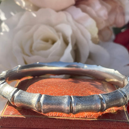 Vintage 1979 Sterling Silver Textured Bamboo Bangle Bracelet 13g