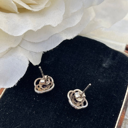 Vintage Sterling Silver Celtic Knot Ruby Stud earrings 1.8g