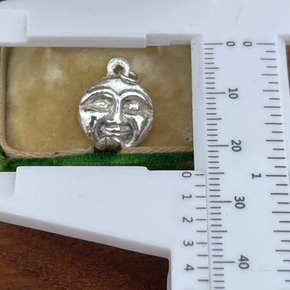 Old Vintage Sterling Silver Moon Face & Stars 3d Double Sided Charm Pendant