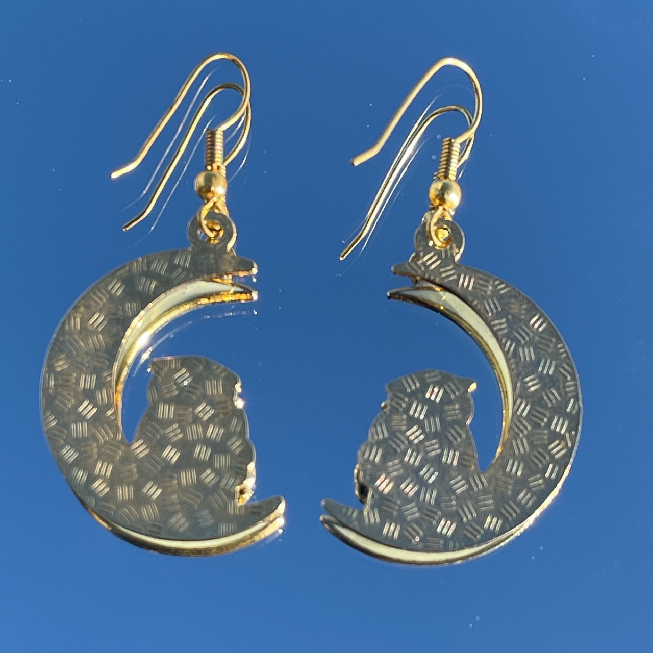 Vintage Cloisonné Moon Owl Earrings