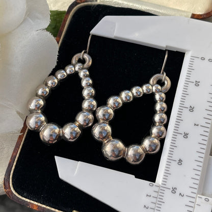 Chunky Silver Droplet Teardrop Hoop Dropper Earrings