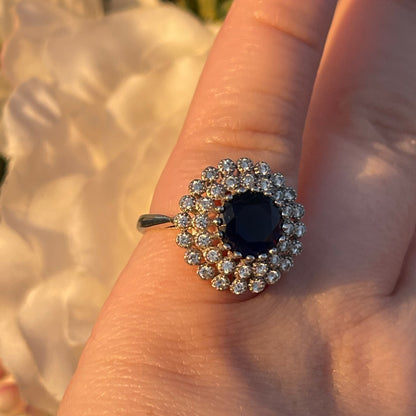 Vintage Sterling Silver 1950s Sapphire Glass Cocktail ring L