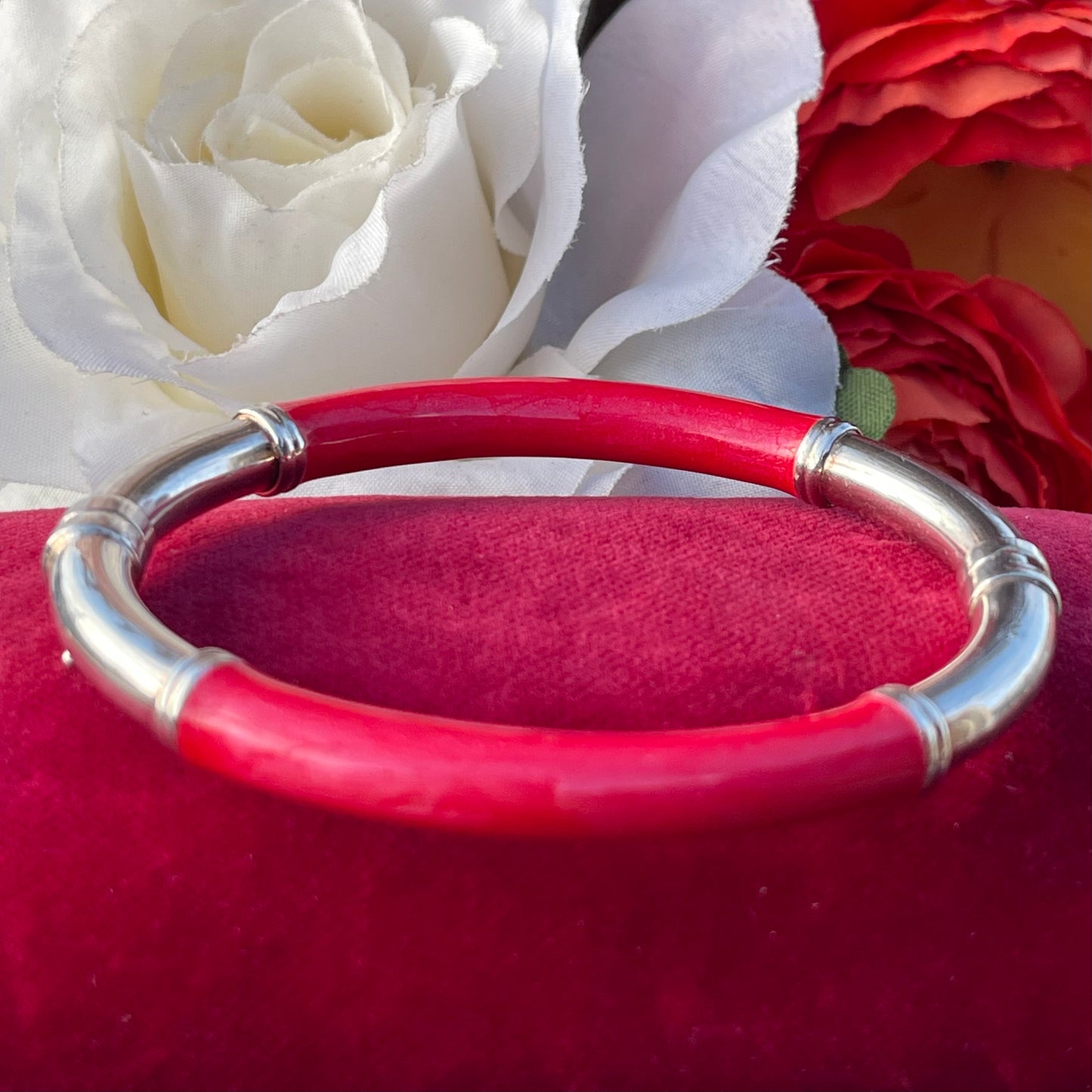 Vintage Sterling Silver Milor Italy Red Enamel Bangle Rare 16g