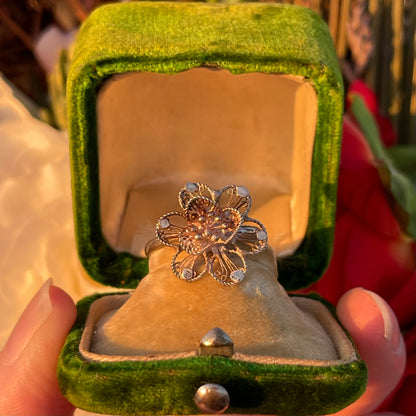 Vintage Silver Filigree Flower Daffodil ring O