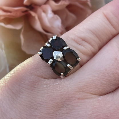 Vintage Sterling Silver Chunky Smoky Quartz Quad Ring Statement 925 L Heavy 6g