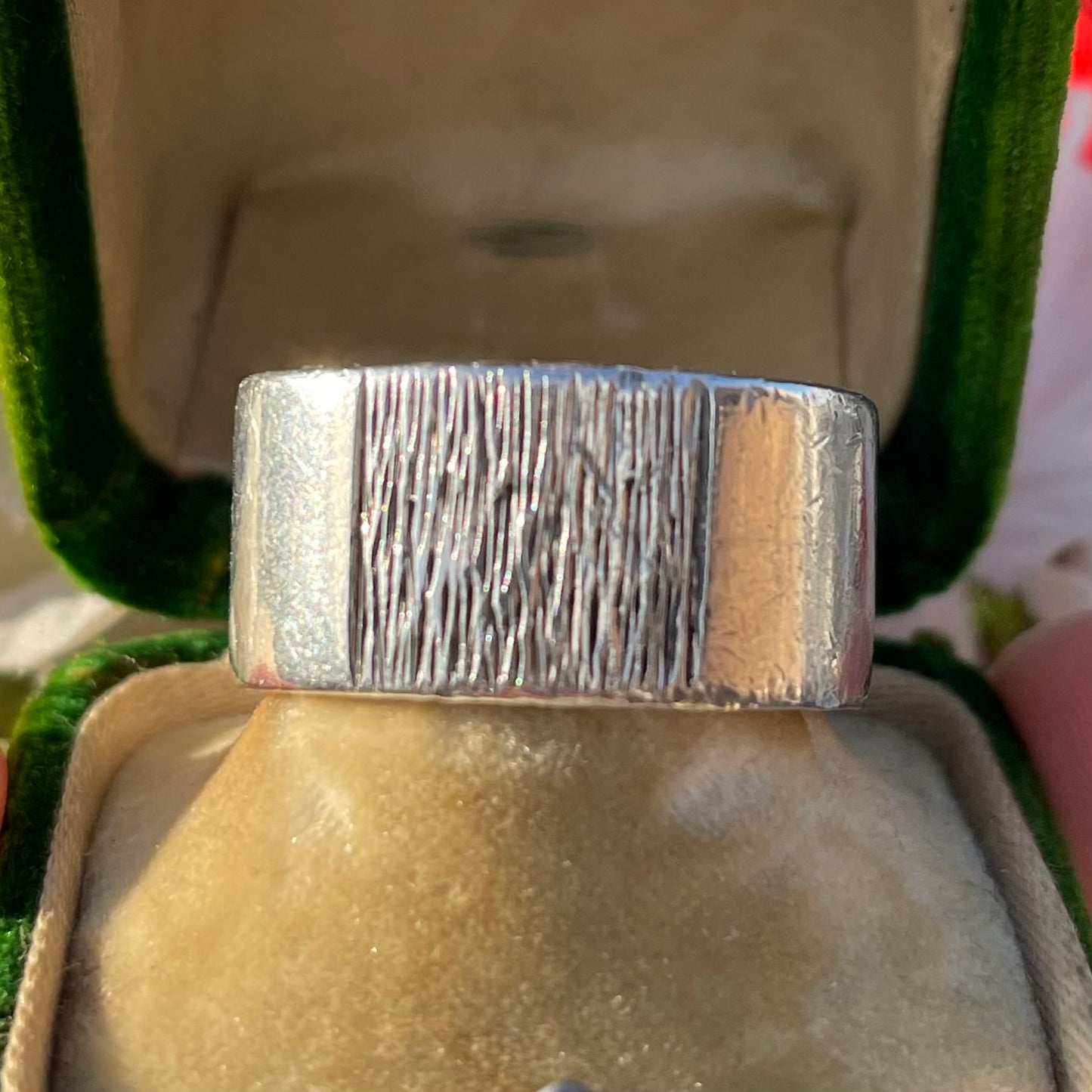 Vintage Sterling Silver Heavy Thick Band Modernist Textured Ring V/W