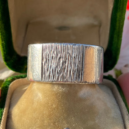Vintage Sterling Silver Heavy Thick Band Modernist Textured Ring V/W