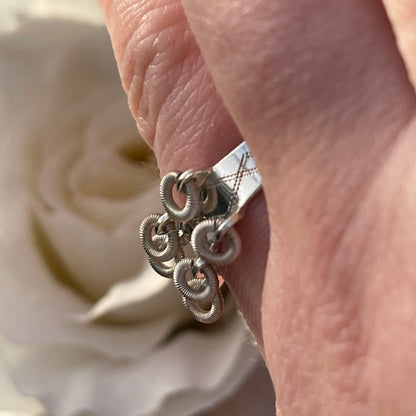 Vintage 60s Swedish Sterling Silver Modernist Loops Etched Sami Ring S 3.2g