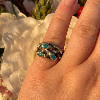 Vintage Antique Sterling Silver Turquoise triple snake ring N