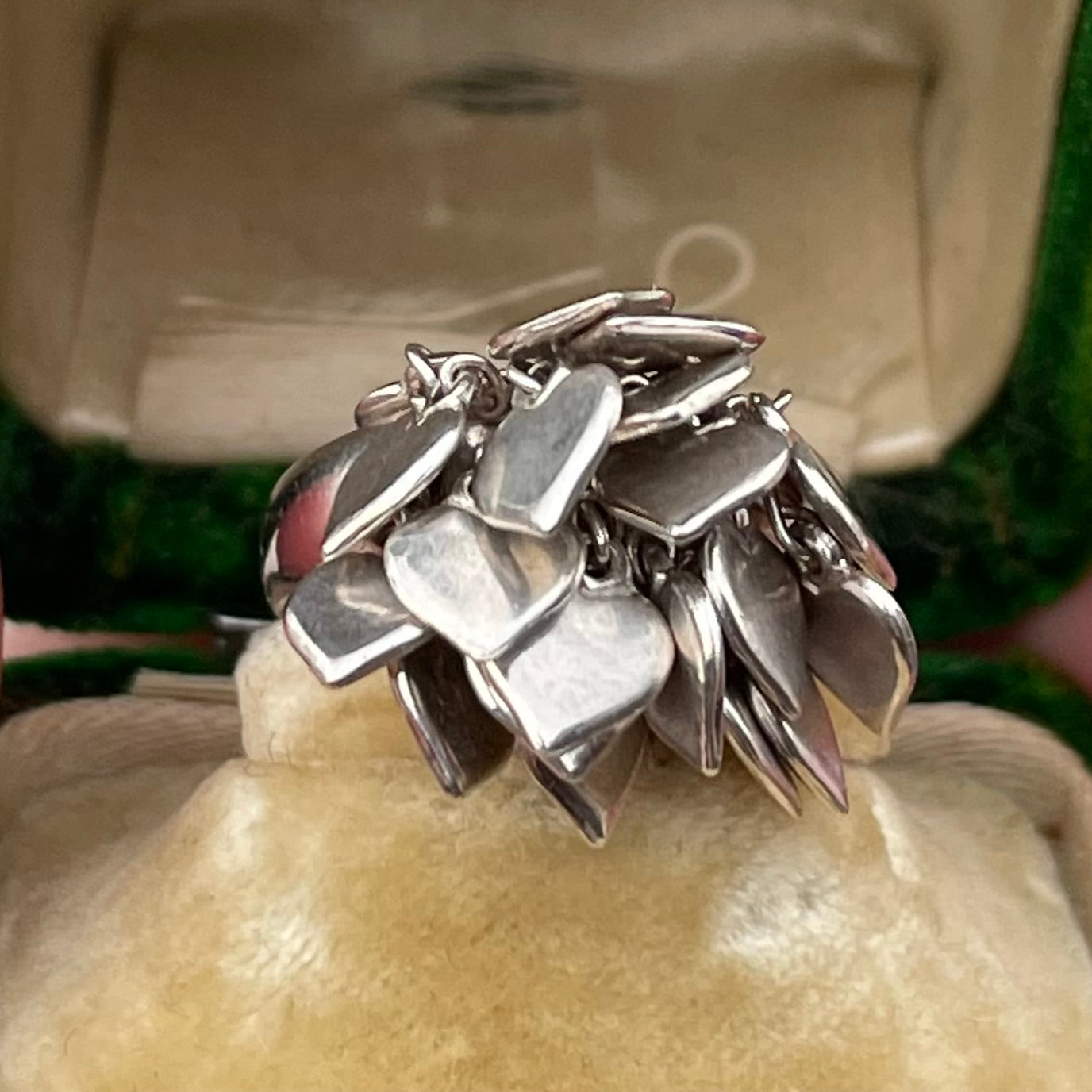 Vintage Sterling Silver Chunky Heart Charm Tassel Ring Italian K