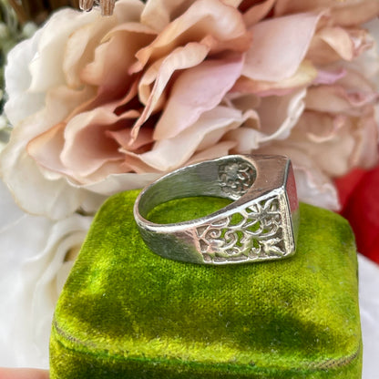 Unreleased: Antique Sterling Silver Openwork Filigree Signet Ring Q