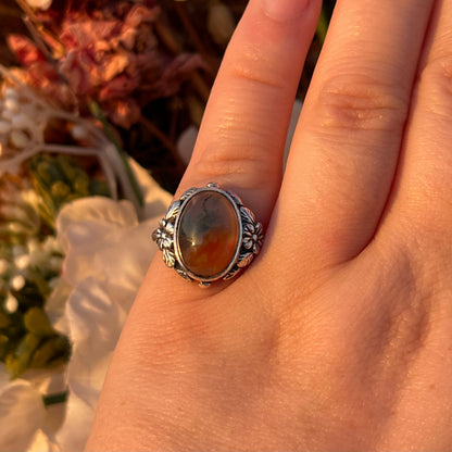 Vintage Sterling Silver Fish Moss Agate Ring Bernard Instone Arts Crafts 1910 L