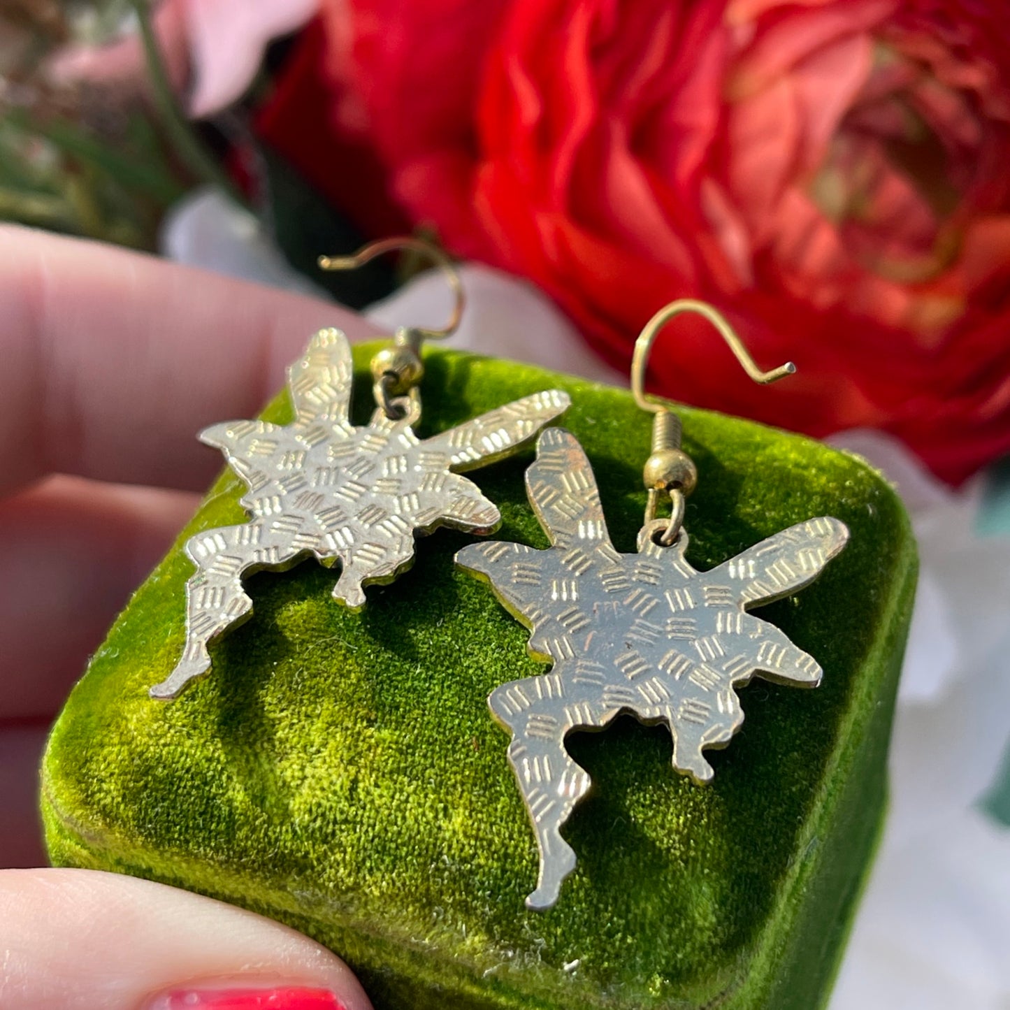 Vintage Cloisonné Enamel Red Gold Fairy Earrings