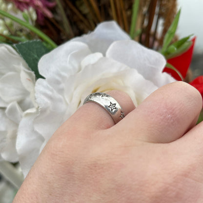 Sterling Silver Diamond Star Bombe Ring Vintage Celestial Style M