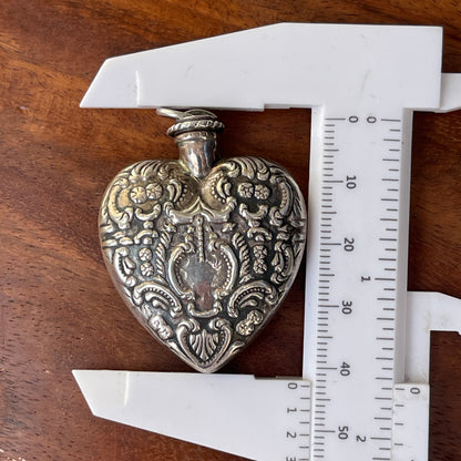 Unreleased: Vintage Sterling Silver Heart Perfume Bottle Pendant 40mm