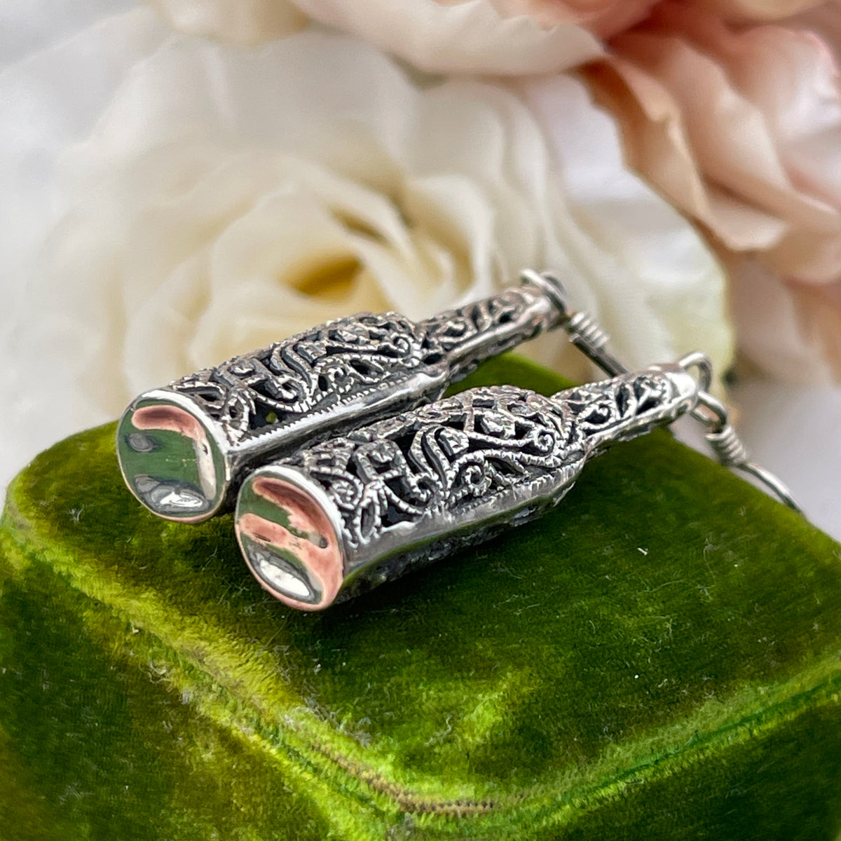 Vintage Sterling Silver Filigree Wine Bottle Drop Earrings