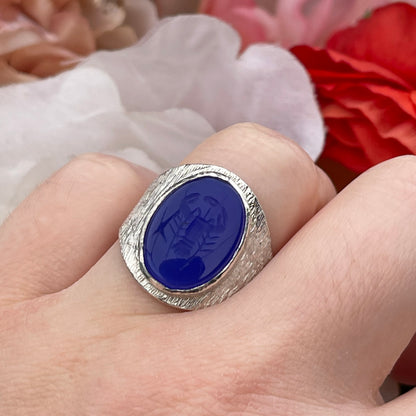 Vintage Sterling Silver Lobster Intaglio Signet Ring 1976 Q 6.1g