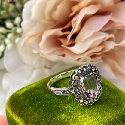 Unreleased: Art Deco Purple Amethyst Marcasite Ring M