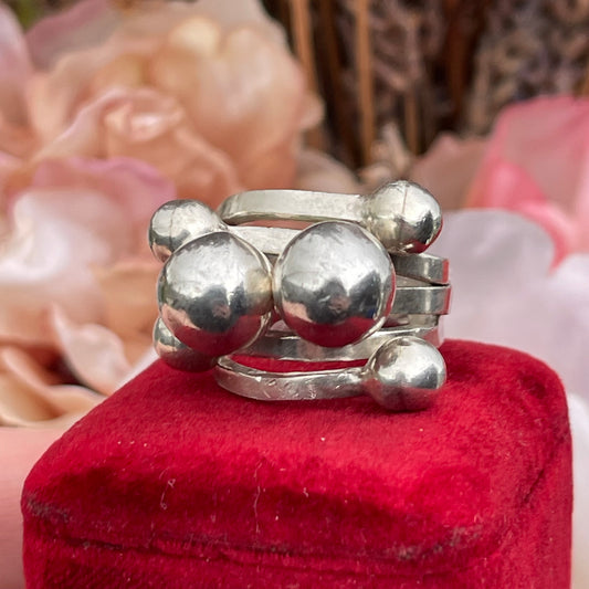 Vintage Sterling Silver Very Heavy modernist ball chunky ring mexican N 13g