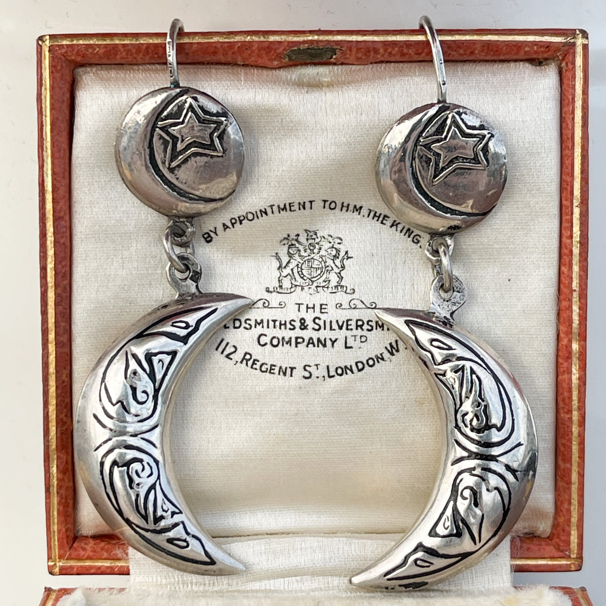 Vintage Silver Crescent Moon & Star earrings