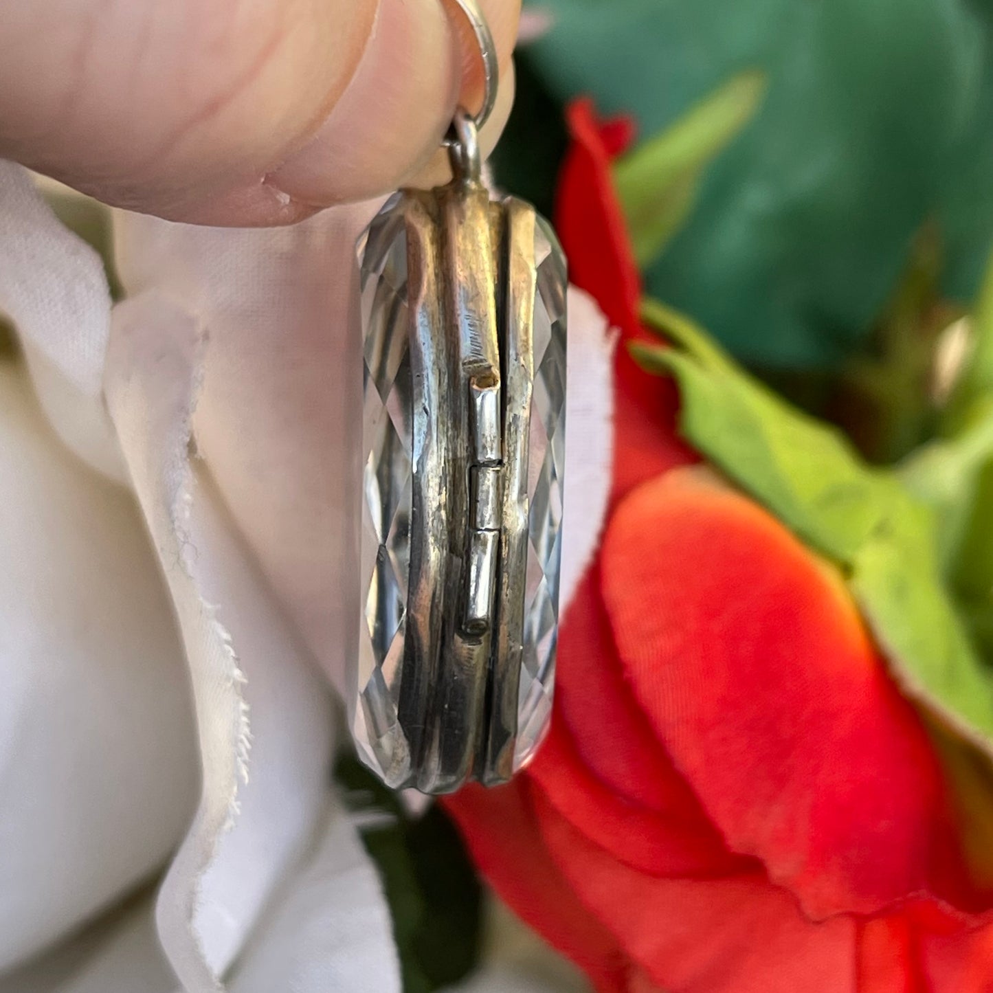 Antique Victorian Silver Rock Crystal Locket Pendant Rare