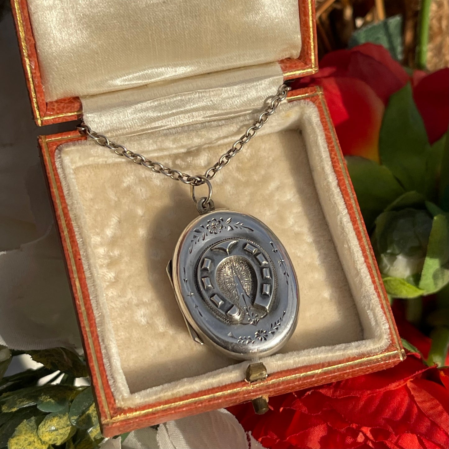 Antique Victorian Sterling Silver Horseshoe Locket Pendant 1880