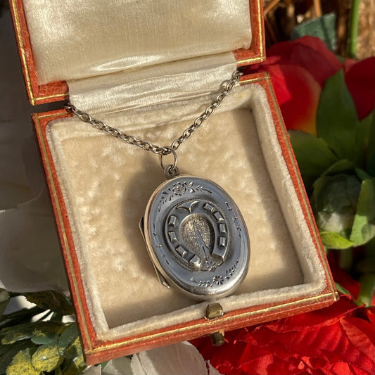 Antique Victorian Sterling Silver Horseshoe Locket Pendant 1880