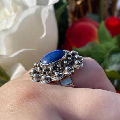 Vintage Sterling Silver Lapis Lazuli Swirl Statement Ring P