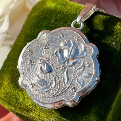 Vintage Sterling Silver Rose Starburst Art Nouveau Revival Locket