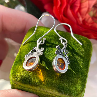 Vintage Sterling Silver Amber Grape Vine earrings