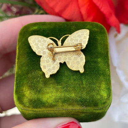 Vintage Gold Plated Cloisonné Butterfly Enamel Brooch