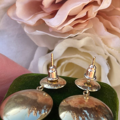 9ct Gold Disc Circular Earrings Post Fit Mirror Finish Modernist 60s Revival 3g