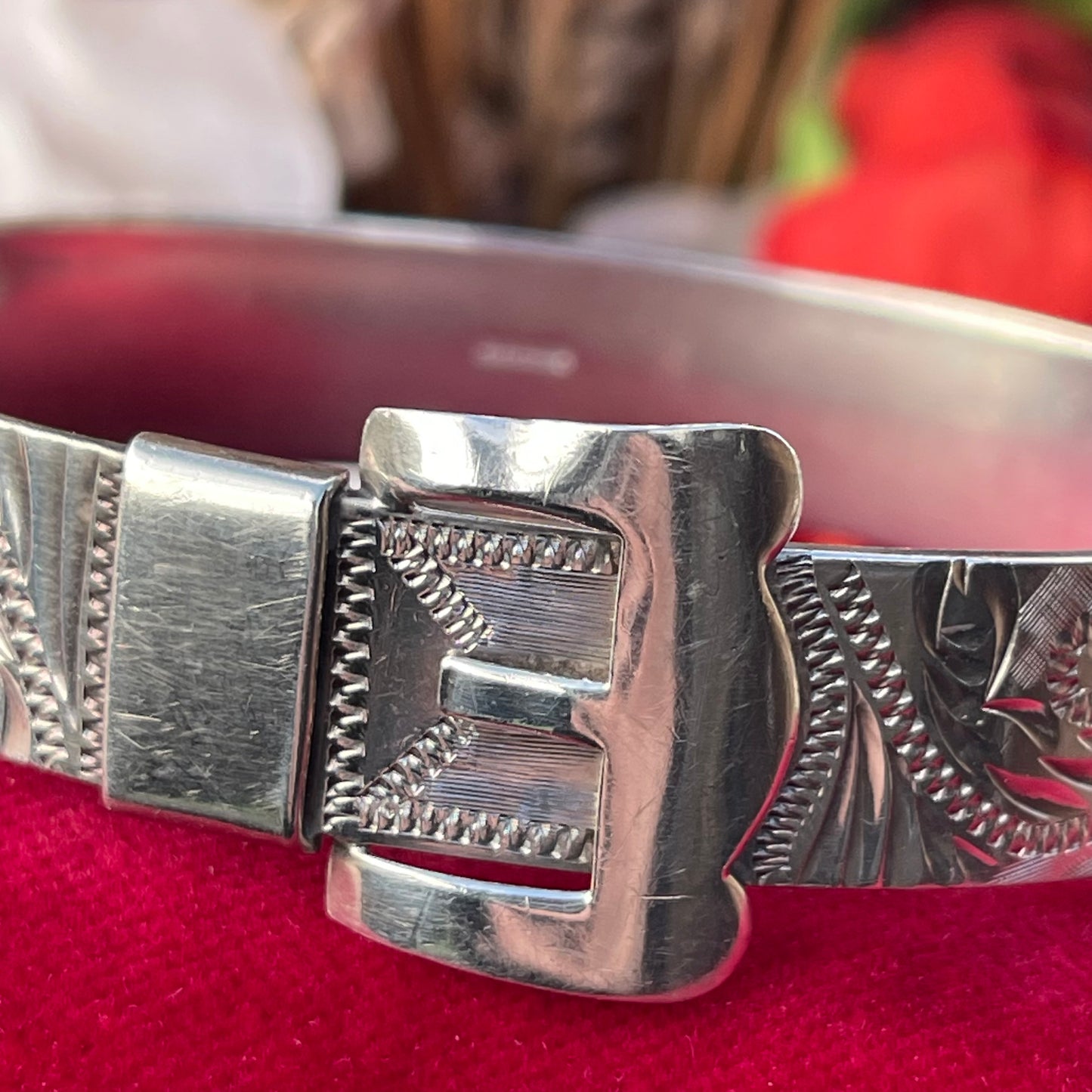 Vintage Sterling Silver Buckle Bangle Victorian Revival Irish 1979 Heavy 33g