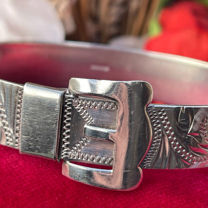 Vintage Sterling Silver Buckle Bangle Victorian Revival Irish 1979 Heavy 33g