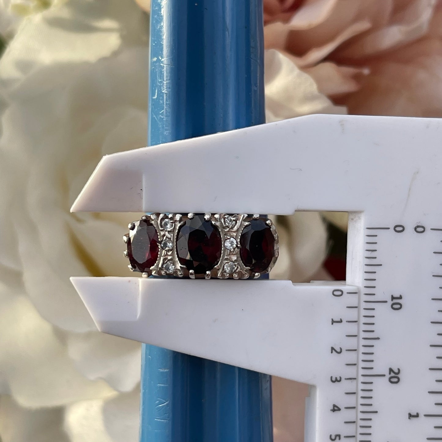 Vintage Sterling Silver 3 triple stone Gypsy Ring Victorian inspired 1977 Q 4.4g