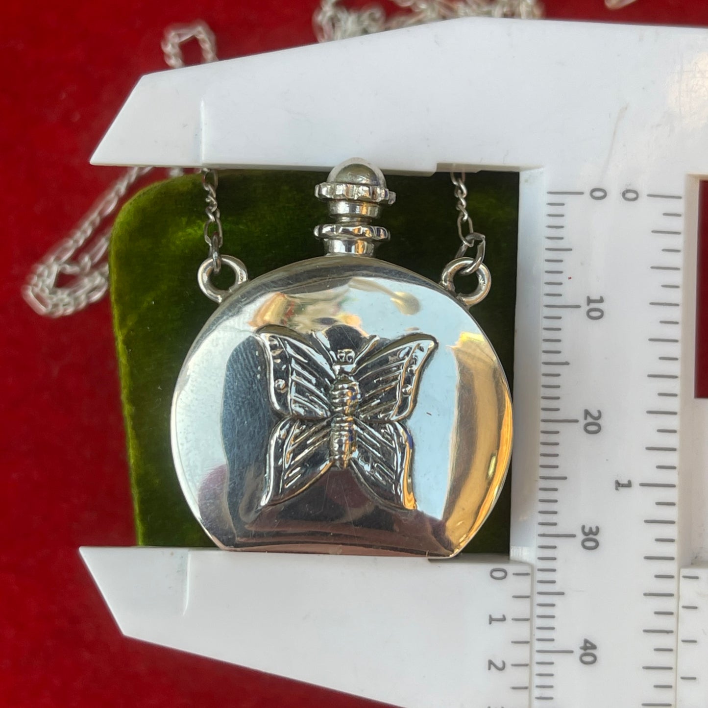Vintage Silver Butterfly Perfume Bottle Pendant Necklace