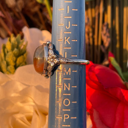 Vintage Sterling Silver Fish Moss Agate Ring Bernard Instone Arts Crafts 1910 L