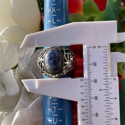 Vintage Sterling Silver Chunky Openwork Blue Ring P/Q