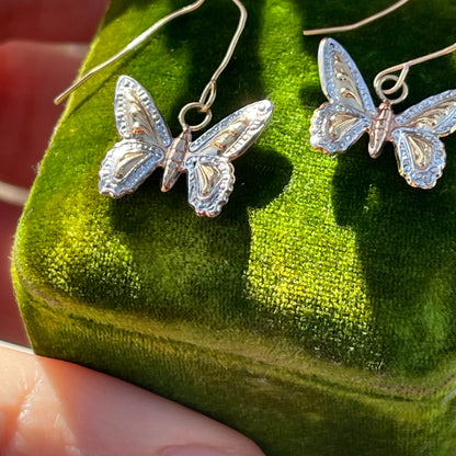 9ct Gold Floating Butterfly Hook Earrings Rose Yellow White Dainty 0.5g