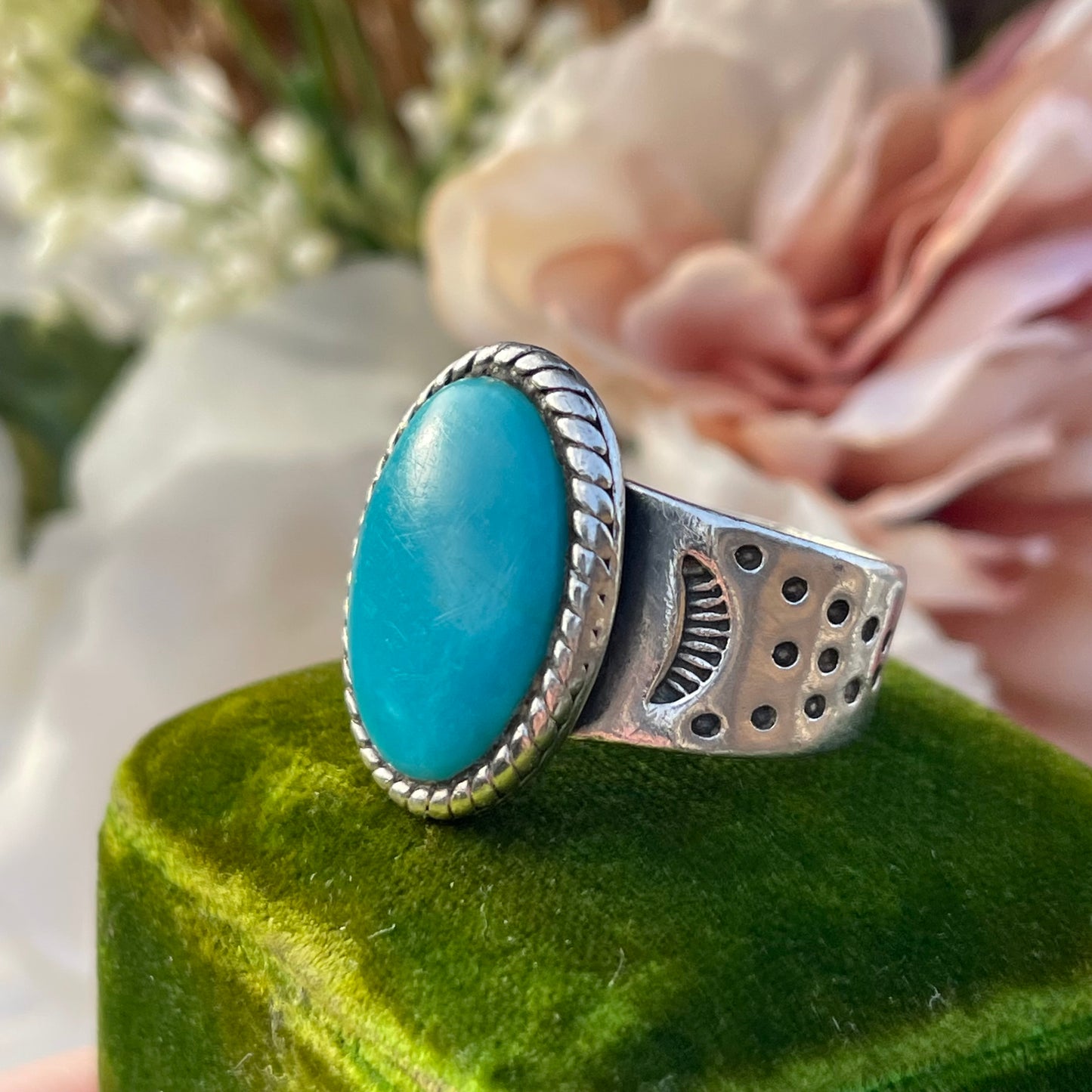 Vintage Sterling Silver Sleeping Beauty Turquoise Carolyn Pollack Ring S 14g