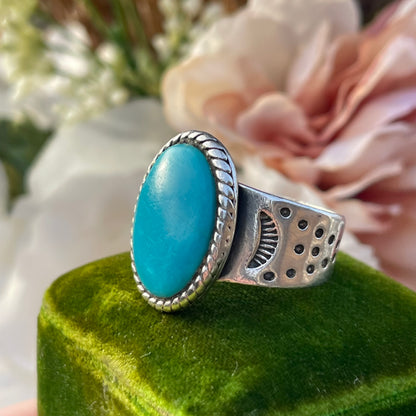 Vintage Sterling Silver Sleeping Beauty Turquoise Carolyn Pollack Ring S 14g