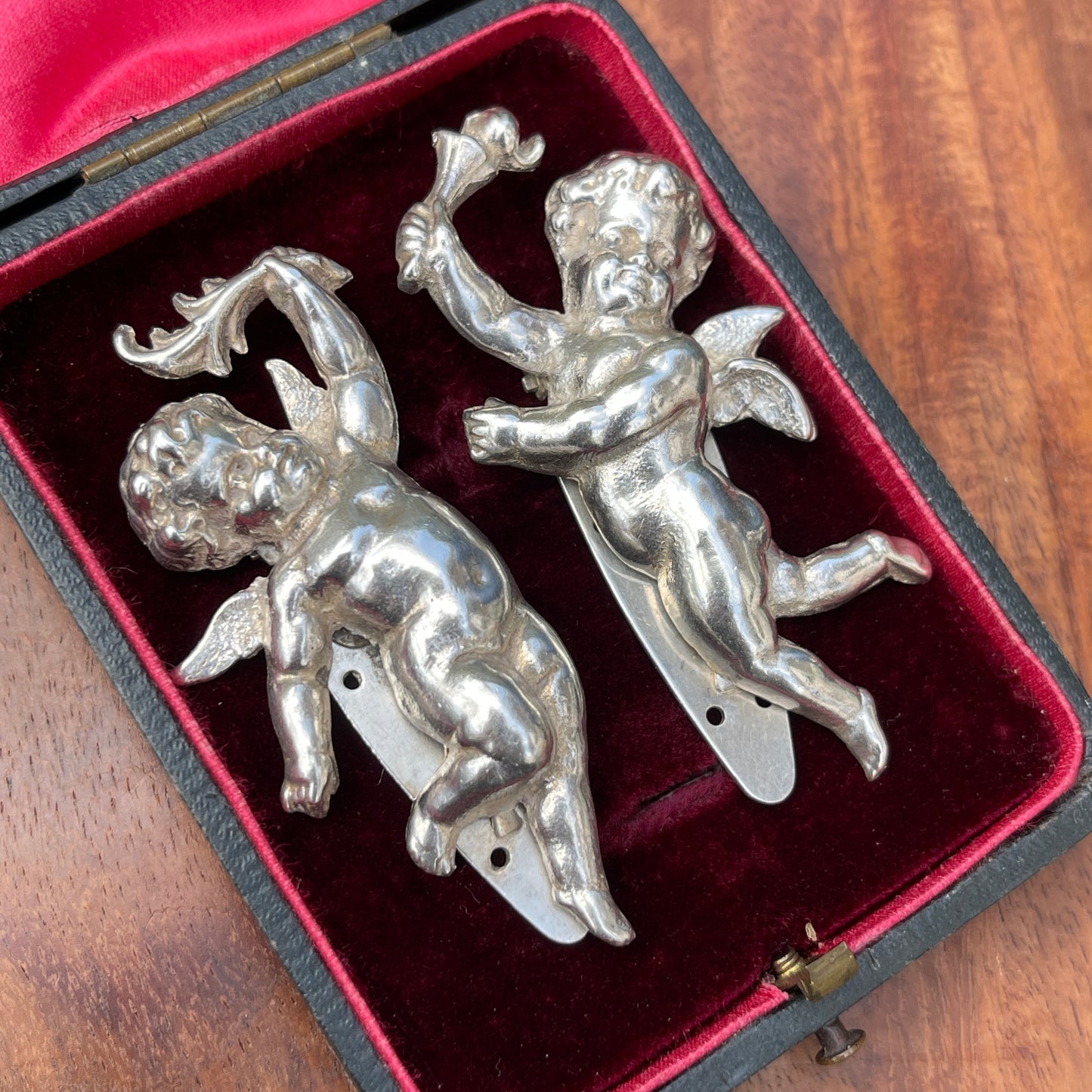 Unreleased: Art Deco Sterling Silver Cherub Dress Clips Pair