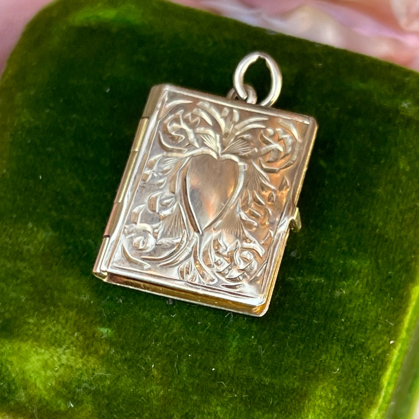 Antique 9ct Gold Edwardian Book Locket Engraved Heart Pendant Rare 1903 3g