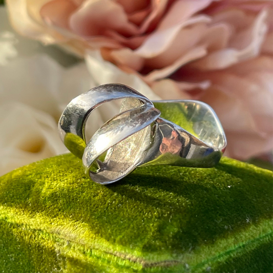 Vintage Sterling Silver Modernist double loop abstract Ring 70s 1974 M 5.1g