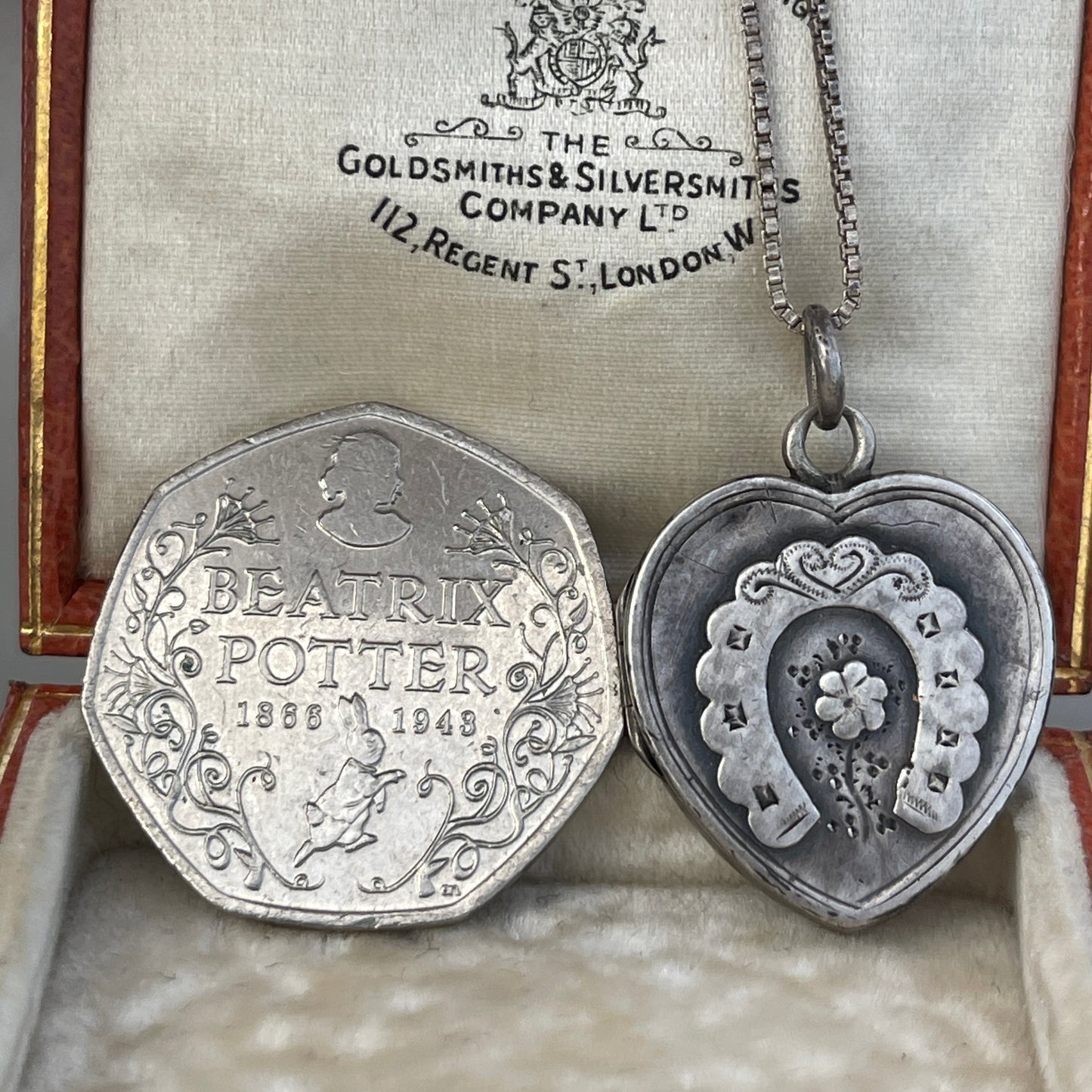 Antique Victorian Sterling Silver Heart Horseshoe Locket 1897