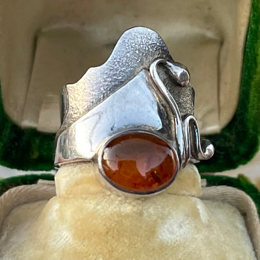 Vintage sterling Silver BA SUARTI amber Ring Chunky Boho Balinese